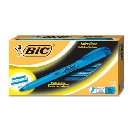 Bic Bic Brite Liner Highlighter with Pocket Clip, Chisel Tip, Blue Ink, Dozen BL11BE
